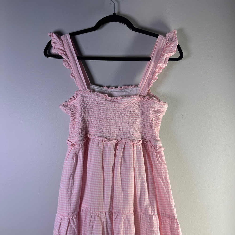 Ruffle Butts Womens Sz Medium Pink Gingham Smocked Tiered Maxi Dress Cottagecore - Picture 7 of 10